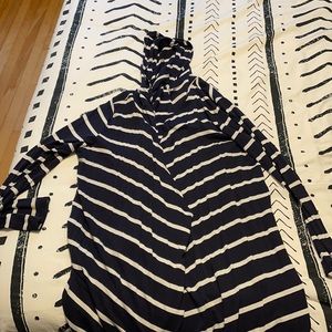 Navy Blue and white stripes, hooded long sleeve
